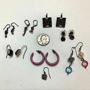 Lot of 7 pairs of assorted silvertone pierced earrings beaded, jeweled and more
